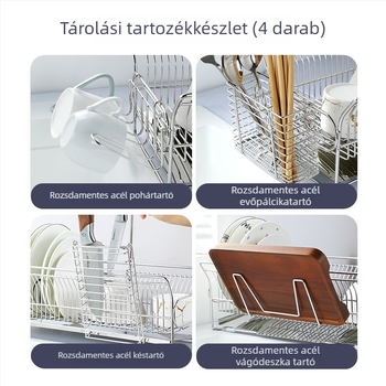 Rozsda­mentes acélból készült konyhai tároló, többfunkciós edény- és tálállvány, lecsöpögtető állvány