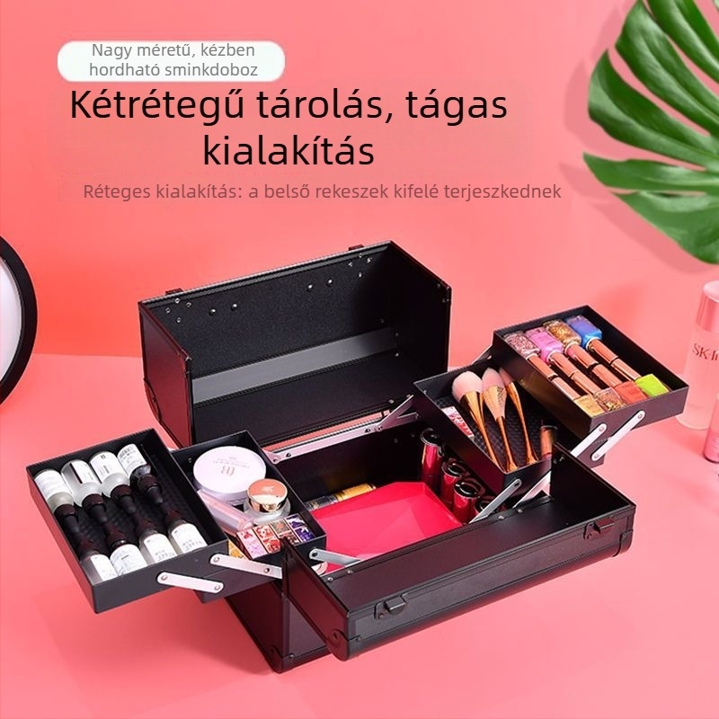 Zárható kozmetikai doboz, nagy kapacitású, hordozható manikűr, szempilla és tetoválás eszközök