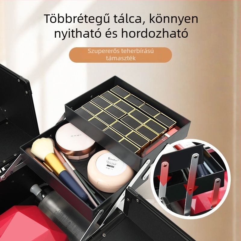 Zárható kozmetikai doboz, nagy kapacitású, hordozható manikűr, szempilla és tetoválás eszközök