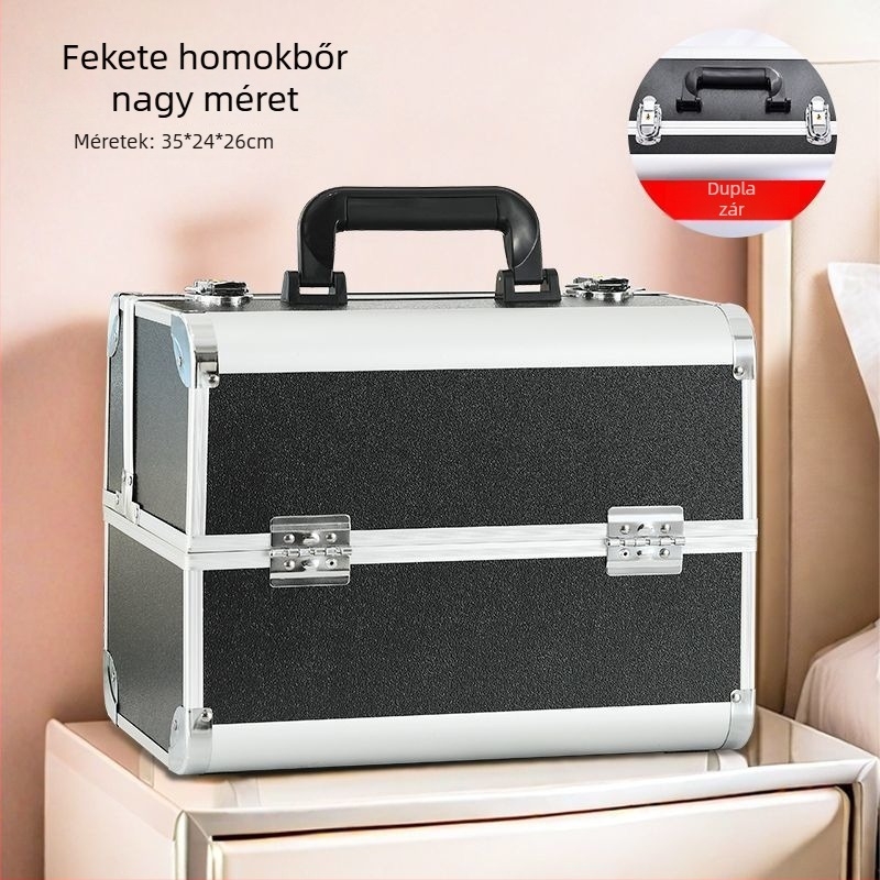 Zárható kozmetikai doboz, nagy kapacitású, hordozható manikűr, szempilla és tetoválás eszközök