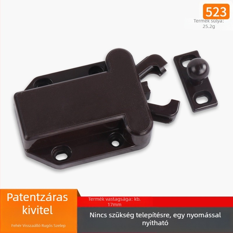 Beetle visszacsatoló zárómechanizmus fogantyú nélküli szekrényajtókhoz, rejtett rögzítés
