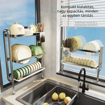 Rozsdamentes acélból készült konyhai falra szerelhető polc, ultra-szűk edény- és szárítóállvány, többfunkciós lyuk nélküli mosogató sarok tároló