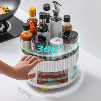 360°-os forgó konyhai fűszeres tároló – kettős szintes műanyag állvány olaj, só, szósz és ecet számára