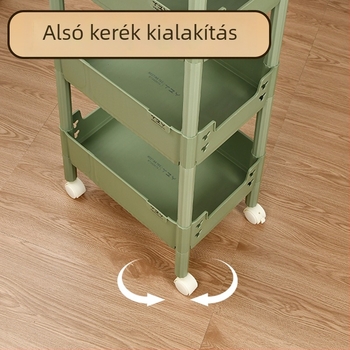 Műanyag kerekes tárolóállvány könyvek és nassolnivalók számára, mozgatható az íróasztal alatt, háromszintes tároló