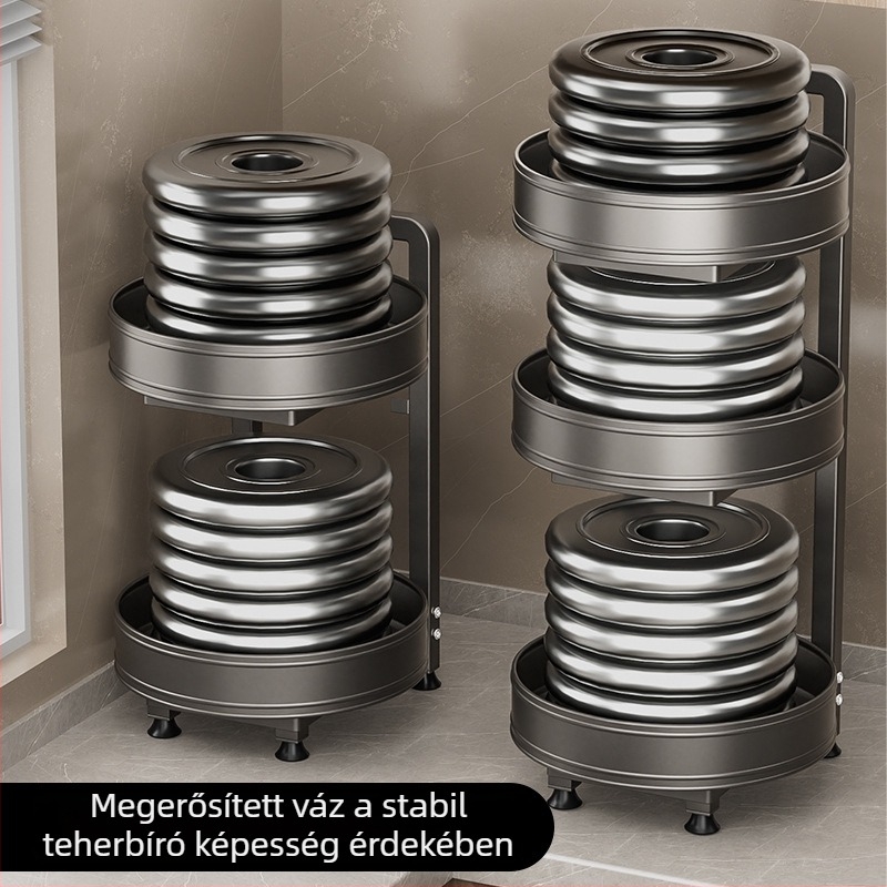 Forogó fűszers polc, dupla szintű sarok konyhai tároló, forgatható, szénacél, modern minimalist stílus