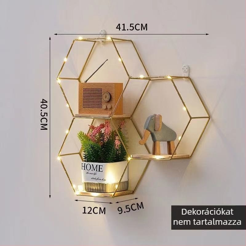Hexagonális vasfalpolc, skandináv stílusú falidekor hálószobába, nappaliba és a konyhába