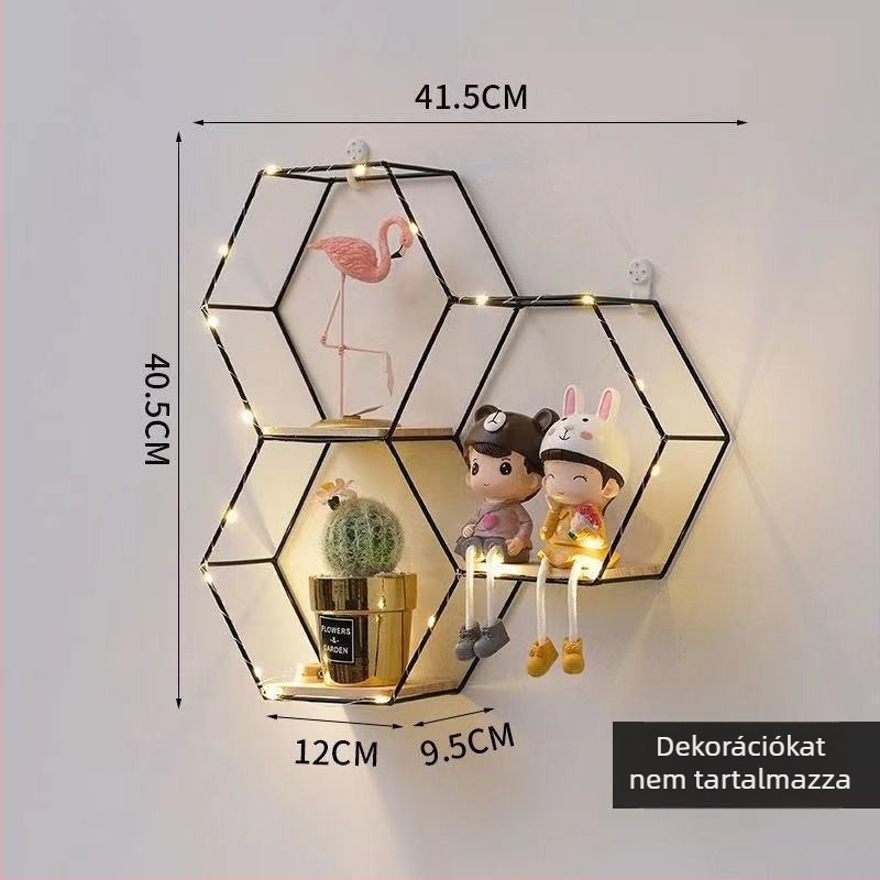Hexagonális vasfalpolc, skandináv stílusú falidekor hálószobába, nappaliba és a konyhába