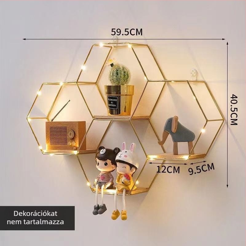 Hexagonális vasfalpolc, skandináv stílusú falidekor hálószobába, nappaliba és a konyhába