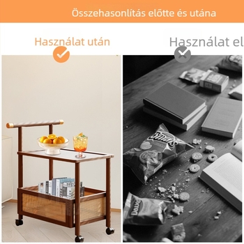 Mozgatható bambusz tároló kerekekkel, 2-szintes retro kávéasztal kanapé oldalsó szekrényével és éjjeliszekrénnyel, nassolni való polc