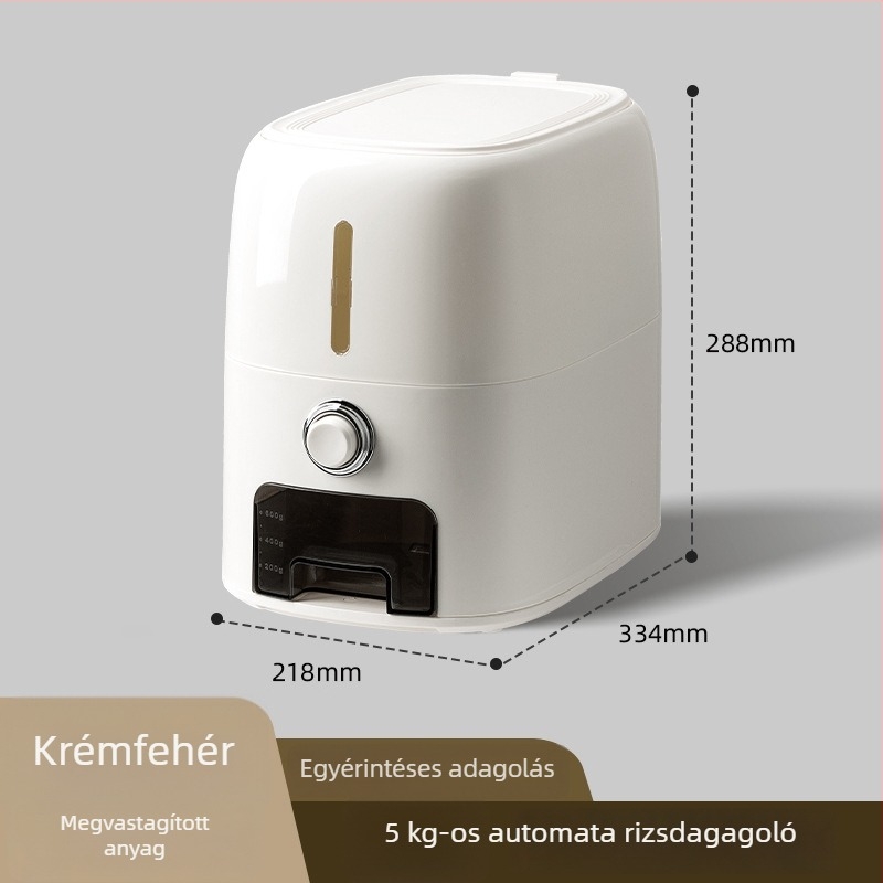 Nyomásos rizstároló, 10 kg kapacitás, élelmiszer-minőségű, zárható, por- és nedvességálló, konyhai tároló