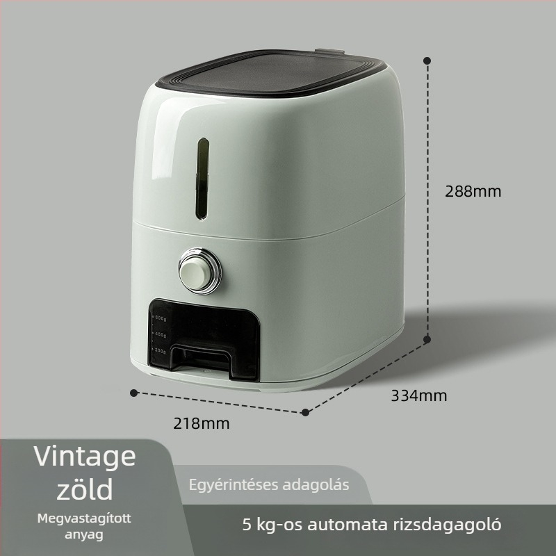 Nyomásos rizstároló, 10 kg kapacitás, élelmiszer-minőségű, zárható, por- és nedvességálló, konyhai tároló
