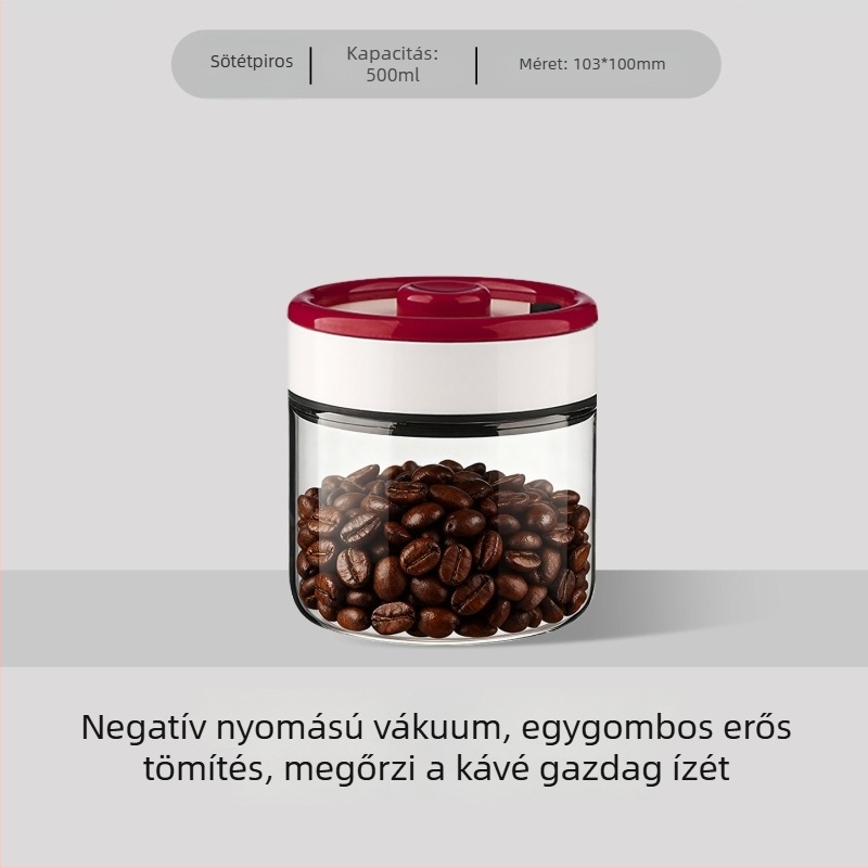 Vákuumzáró üveg kávébabokhoz piros-fehér fedéllel, otthoni tároláshoz ideális tea, gabonák és aszalt gyümölcsök számára, kapacitás 501–800 ml