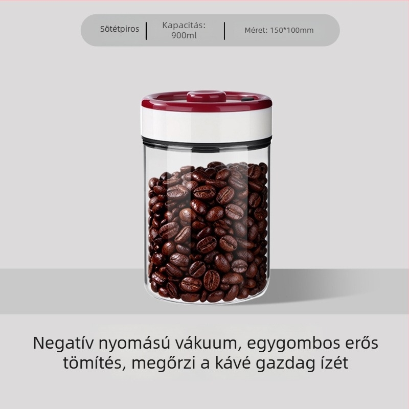 Vákuumzáró üveg kávébabokhoz piros-fehér fedéllel, otthoni tároláshoz ideális tea, gabonák és aszalt gyümölcsök számára, kapacitás 501–800 ml