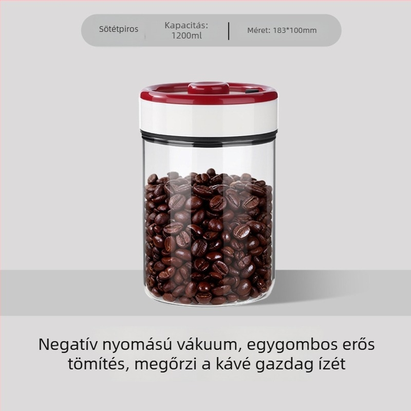 Vákuumzáró üveg kávébabokhoz piros-fehér fedéllel, otthoni tároláshoz ideális tea, gabonák és aszalt gyümölcsök számára, kapacitás 501–800 ml
