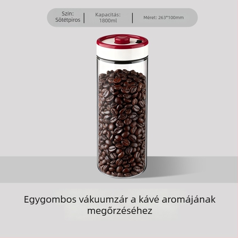 Vákuumzáró üveg kávébabokhoz piros-fehér fedéllel, otthoni tároláshoz ideális tea, gabonák és aszalt gyümölcsök számára, kapacitás 501–800 ml