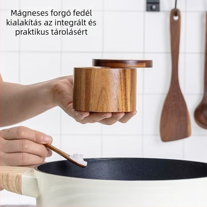 Akácfa fából készült só- és borsszóró készlet, fából készült fűszeres doboz a konyhába