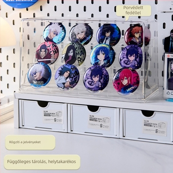 Lépcsős jelvény kijelző állvány és porvédett átlátszó akril tároló doboz anime árukhoz