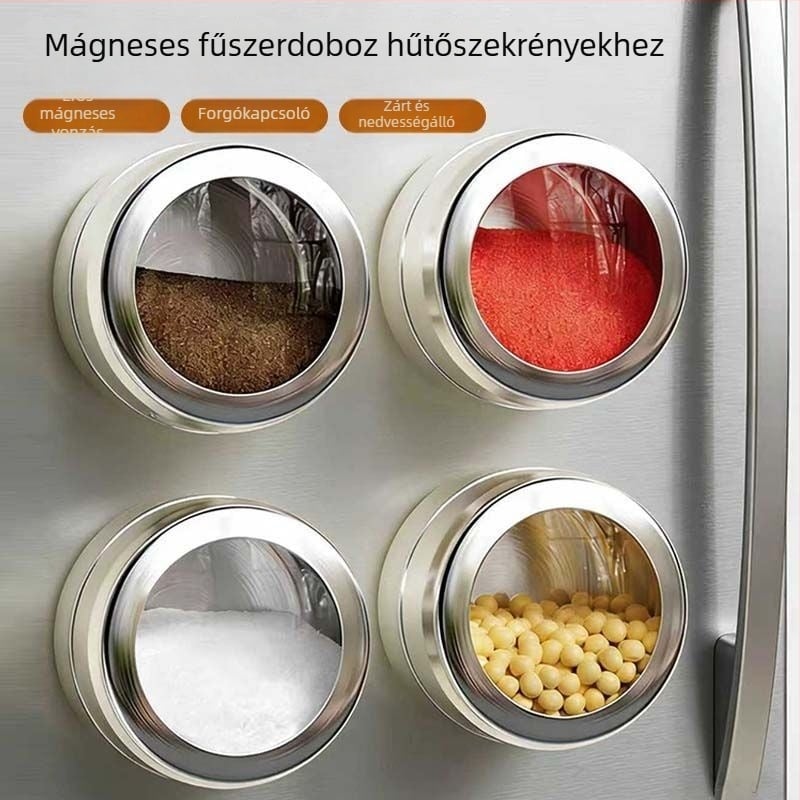 304 rozsdamentes acél mágneses fűszertartó doboz fedővel – konyhai fűszer tároló tartó, például bors, csillagánizs és fahéj