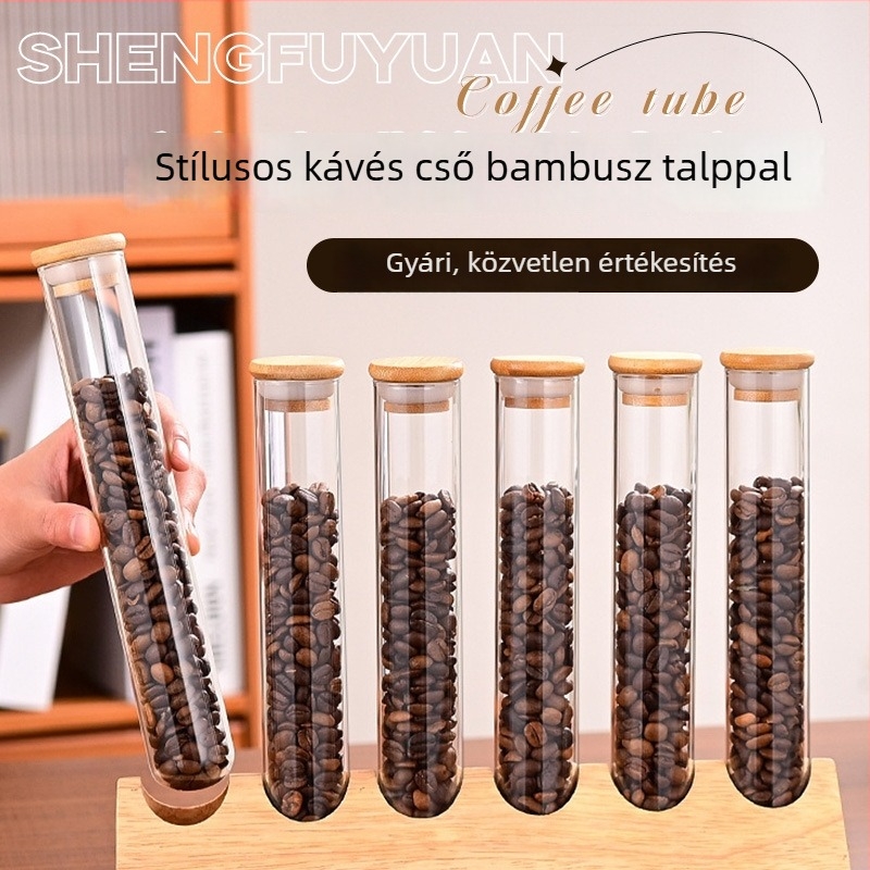 Mini üveg kávébab tároló bambusz fedővel, 150 ml, japán stílusú tárolás