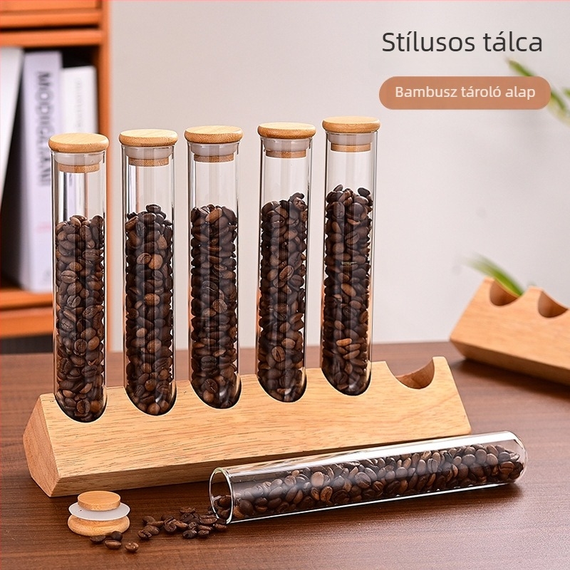 Mini üveg kávébab tároló bambusz fedővel, 150 ml, japán stílusú tárolás