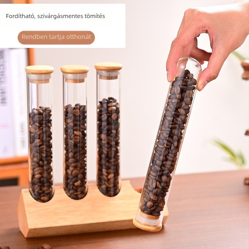 Mini üveg kávébab tároló bambusz fedővel, 150 ml, japán stílusú tárolás