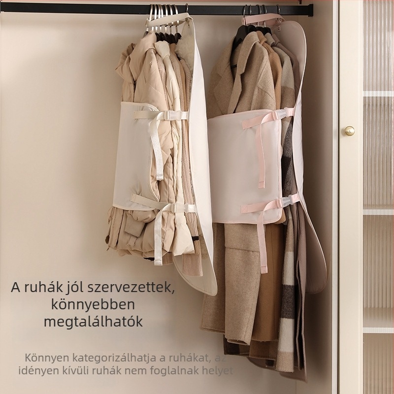 Ruha tömörítő tárolópanel porvédő ruhafedővel, textilek tárolására pehelykabátokhoz, kabátokhoz és öltönyökhöz, összecsukható tároló táska