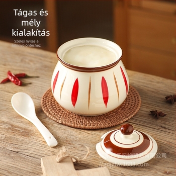 Kerámiás zsiradéktartó fedővel és kanállal, japán stílusú konyhai dizájn, hőálló, chiliolajos tartály
