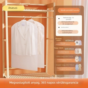 Átlátszó porvédő ruhatartó huzat kabátokhoz, öltönyökhöz és dzsekithez, akasztós gardróbhoz