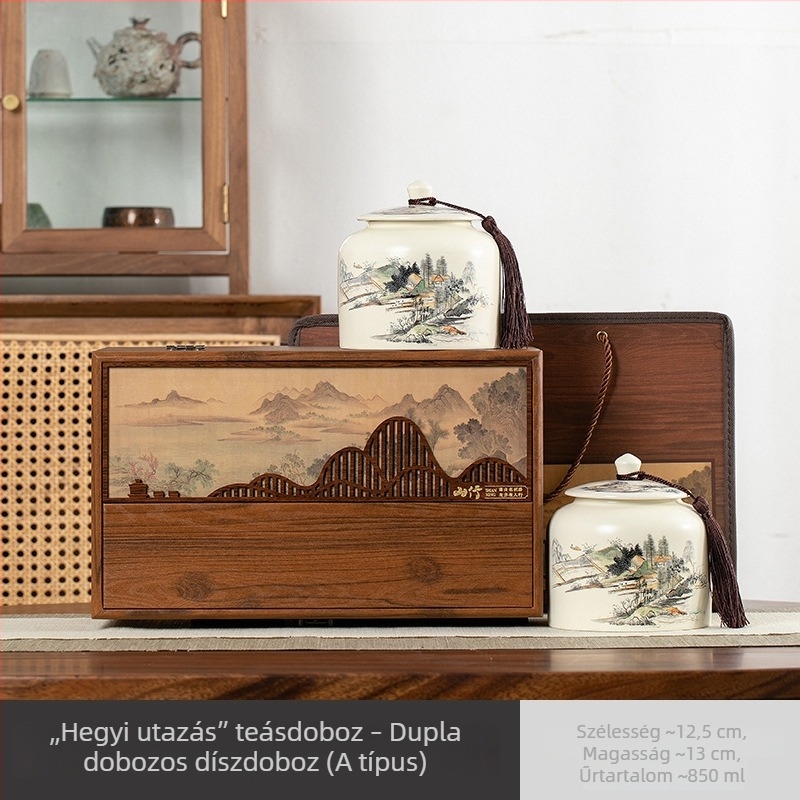 Kiváló minőségű kerámia teásdoboz készlet, dupla dobozos csomagolás, retro stílus, matt bevonat, Pu'er tea.