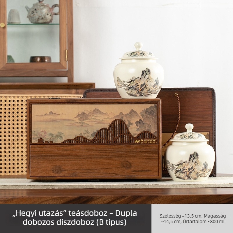 Kiváló minőségű kerámia teásdoboz készlet, dupla dobozos csomagolás, retro stílus, matt bevonat, Pu'er tea.