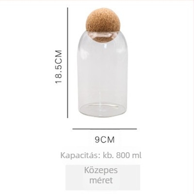 Boroszilikát üveg teásüveg korong alakú dugóval, gabonák tárolására szolgáló háztartási tárolóedény