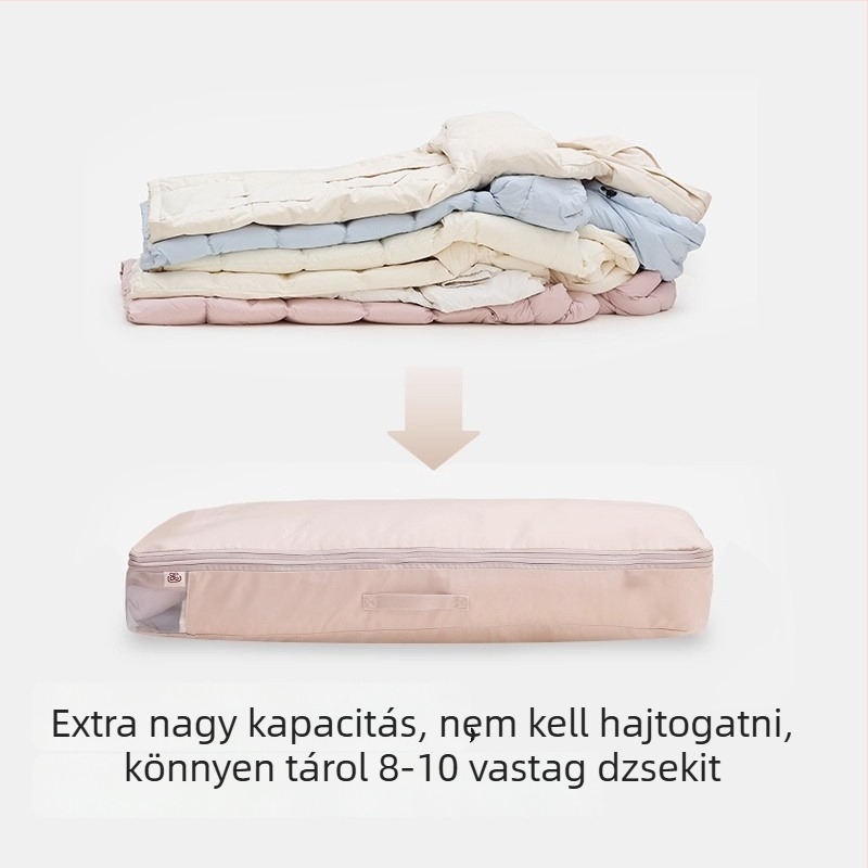 Nagy kapacitású tároló táska pehelykabátokhoz, otthoni gardróbhoz, ruhákhoz, pamut ruházathoz, paplanokhoz és pehelypaplanokhoz (kompressziós táska)