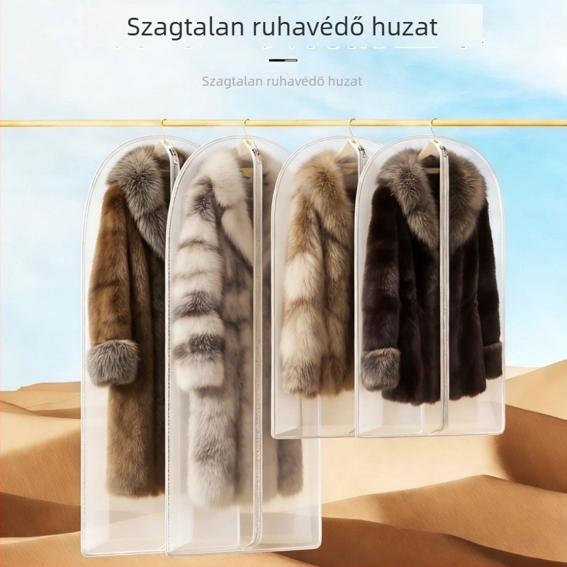 Légáteresztő szőrme ruhák porvédő akasztós ruhatartó, hosszú téli kabátokhoz