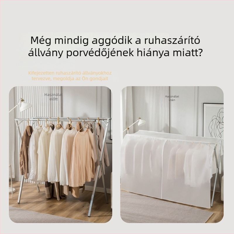 Átlátszó porvédő huzat padlón álló ruhafogasra, ruhák szárításához