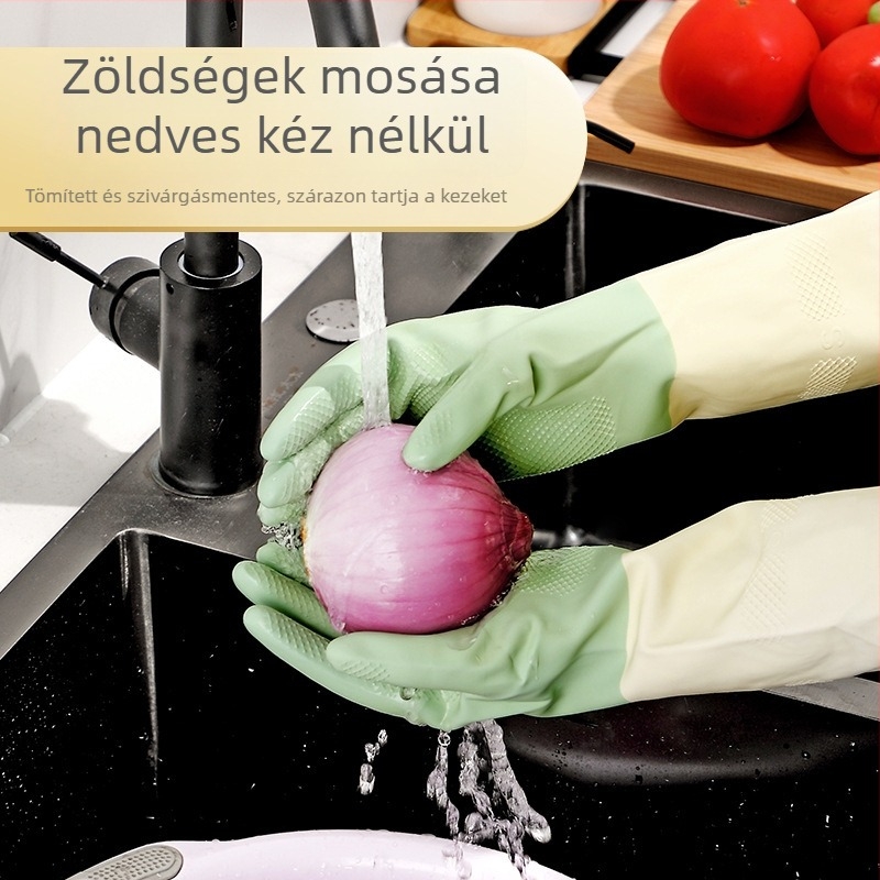Nitril mosogatókesztyűk nőknek – konyhai használatra, tartós háztartási munkákhoz, téli vastagított kivitel, csúszásmentes, hosszú, vízálló
