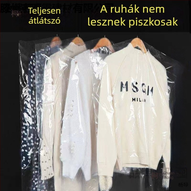 sanmushi Átlátszó műanyag ruhatartó zsák, egyszer használatos, porvédő, vállfára akasztható