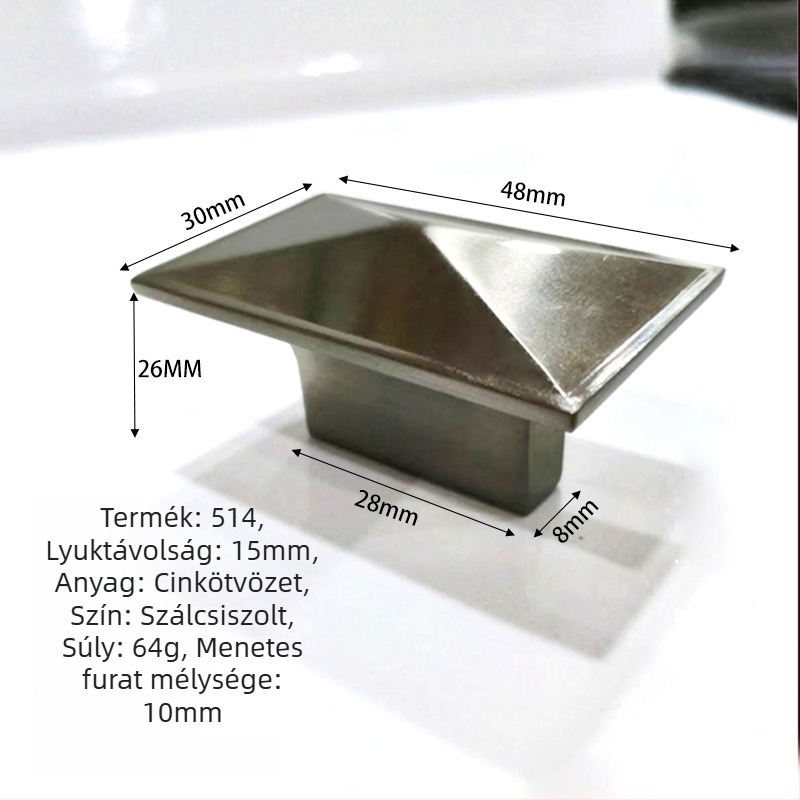 Modern szekrényajtó fogantyú, téglalap alakú blokk, kétlyukú, cink ötvözetből, kefés felülettel