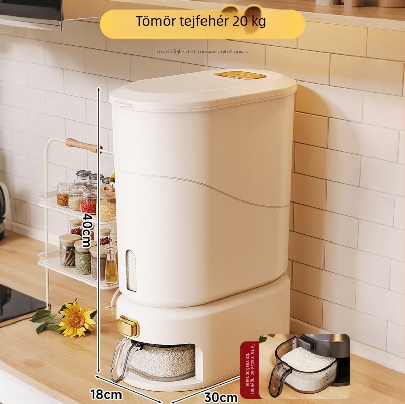 Otthoni rizstároló tartály, zárható, nedvesség- és rovarálló, élelmiszer-minőségű
