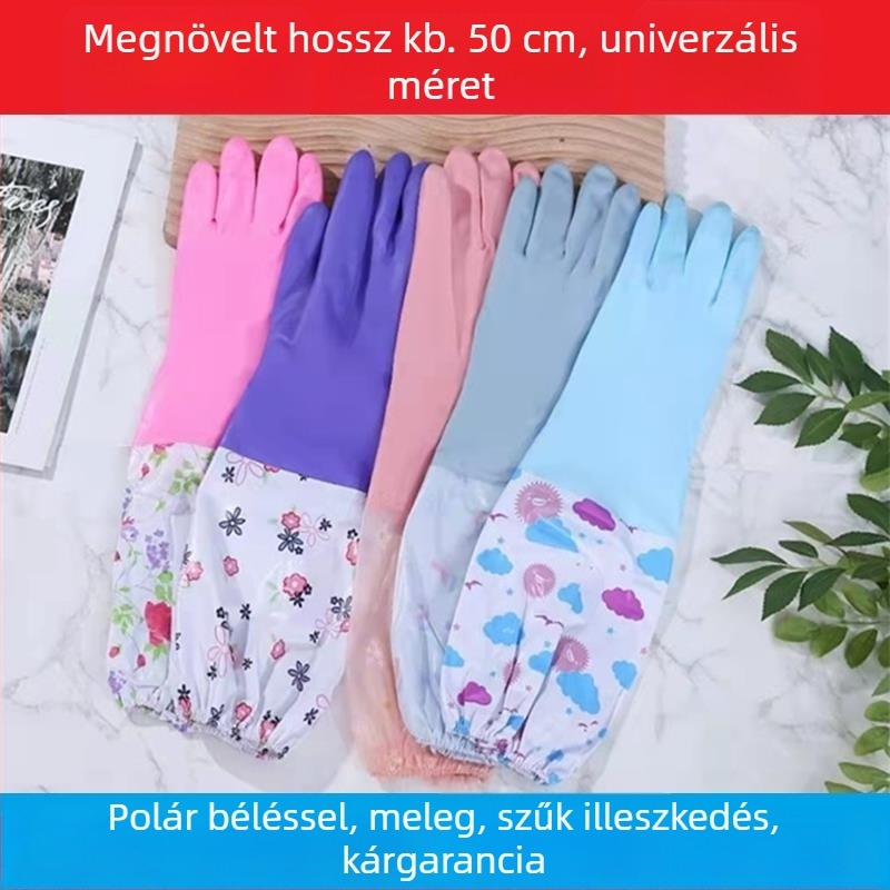 Velvet meleg, fleece béléses hosszú kesztyűk, 30-50 cm, háztartási takarításra: konyha, mosogatás és mosás; vízálló és olajálló