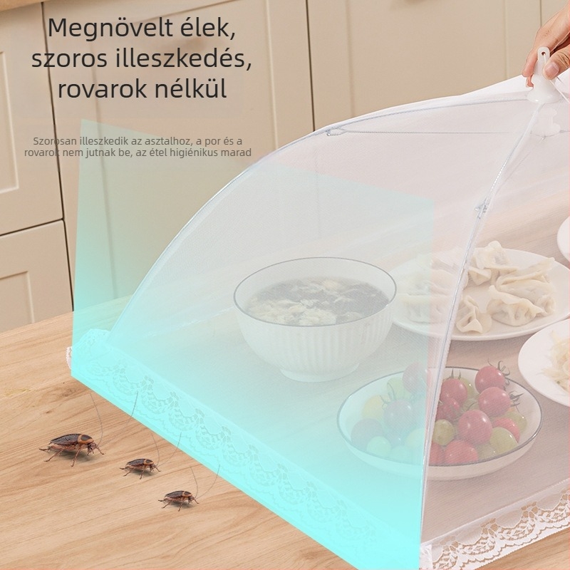 Összecsukható hálós tálfedél, háztartási használatra, védelem a legyek és a por ellen, nagy méret