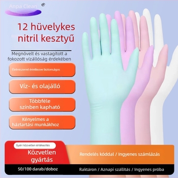 12 hüvelykes nitril kesztyűk, extra hosszú, vastagított, élelmiszer-minőségű, konyhai mosogatáshoz és háztartási tisztításhoz, vízálló és olajálló