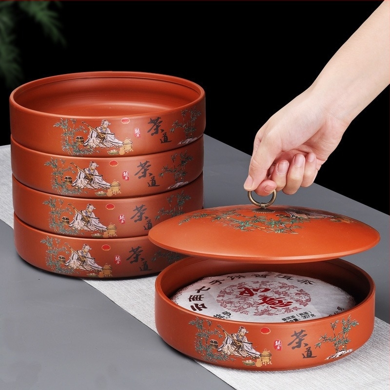 Yixing purpurszínű agyag Pu’er teáskaniszter, Pu’er teás doboz, kerámia zárható tea tároló