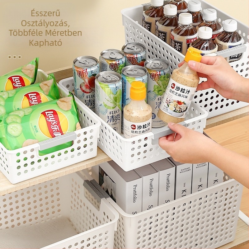 Műanyag asztali tároló doboz kisebb tárgyakhoz, játékokhoz és nassolnivalókhoz — kockás mintázat, kapacitás 12, fedél nélküli, modern minimalistikus stílus