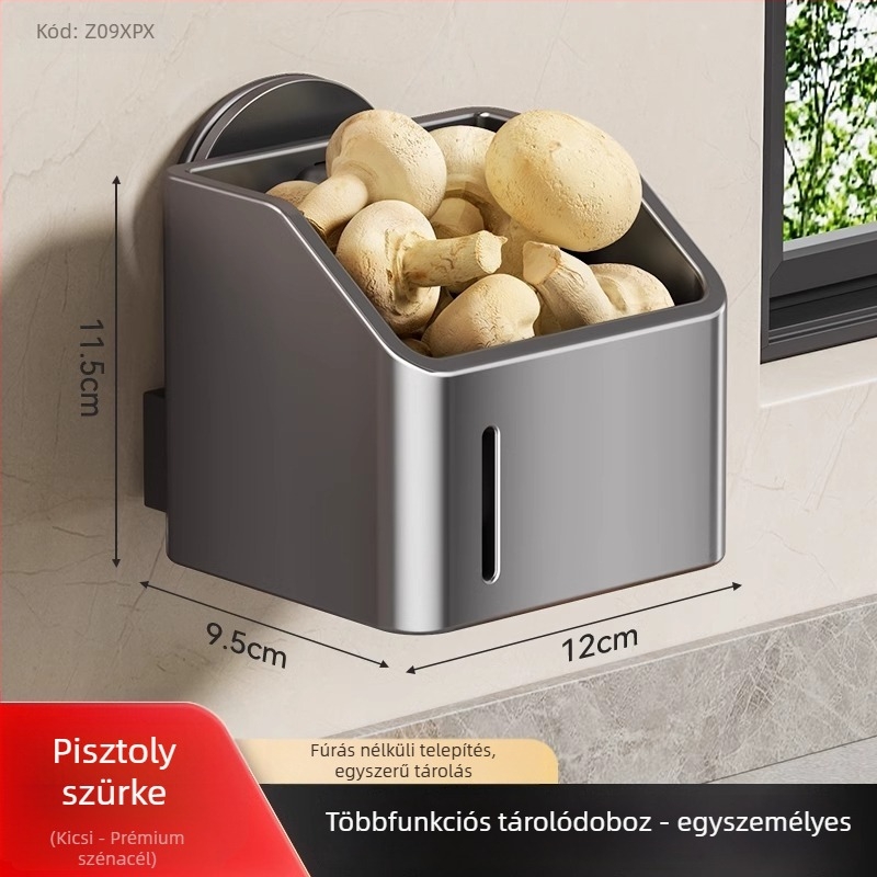 Fali tároló állvány szívókorongokkal, hagyma, gyömbér és fokhagyma számára