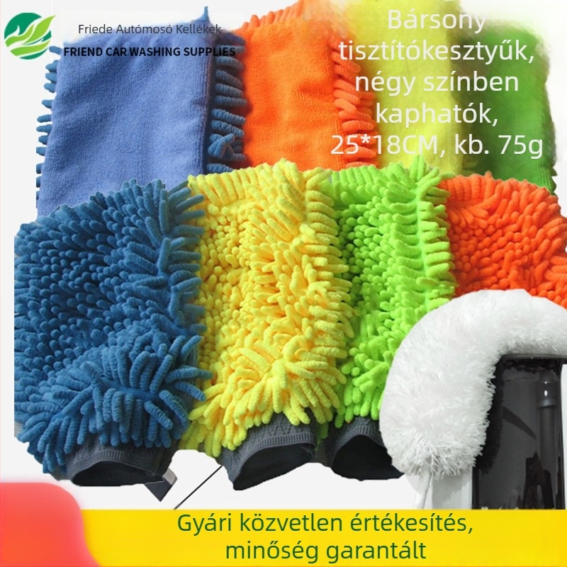 Absorbáló chenille autómosó kesztyű fleece bélésével, vastagított háztartási tisztításra