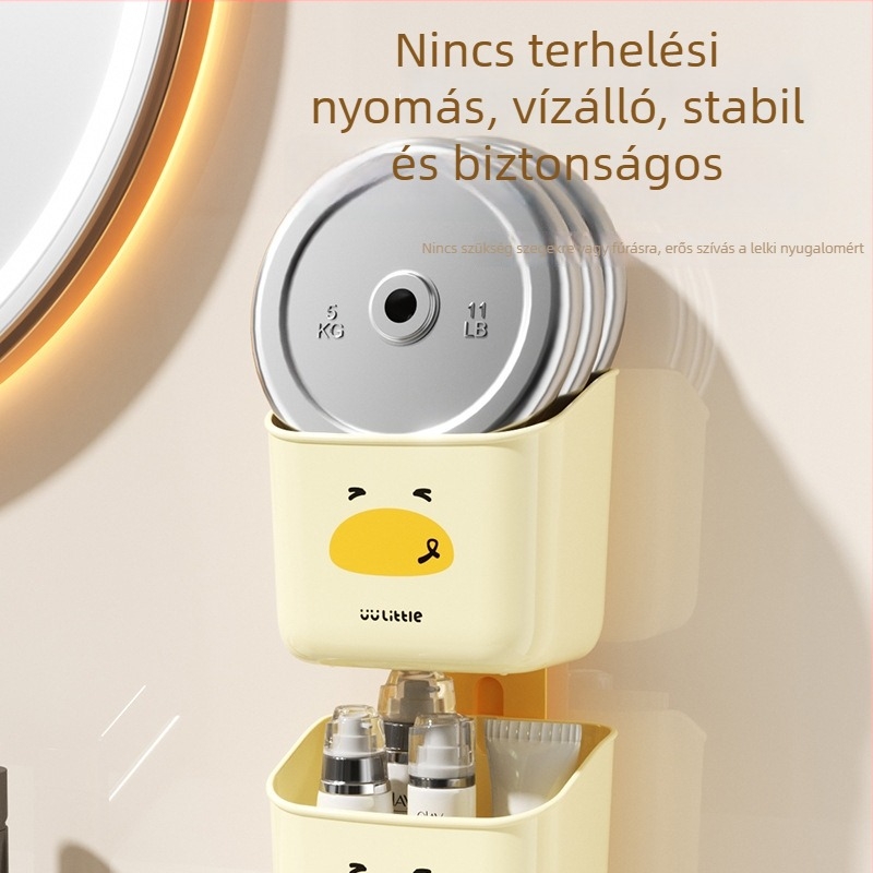 Rajzfilmszerű fürdőszobai tároló tapadókorongos, falra szerelhető, kozmetikumok és higiéniai termékek számára, PP műanyag