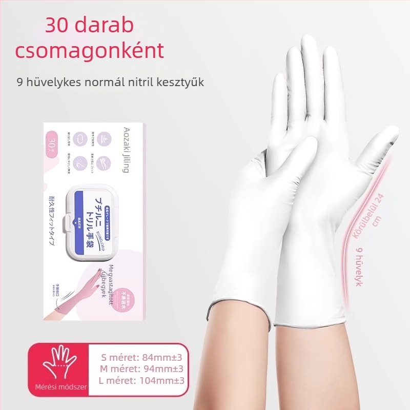 Nitril háztartási kesztyűk edények mosásához, tartósak, vízállóak, egyszer használatosak, élelmiszer-minőségű, hosszított hosszúságú