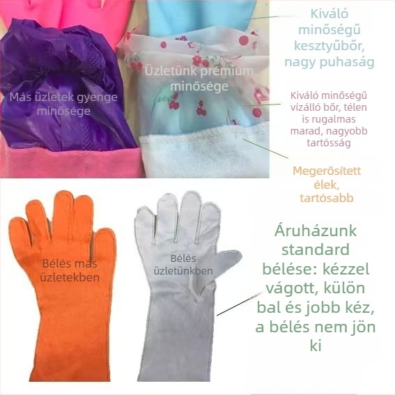 Shuangpeng H Velúr béléses PVC tisztító kesztyű, hosszú csuklórész, csúszásmentes, téli otthoni használatra