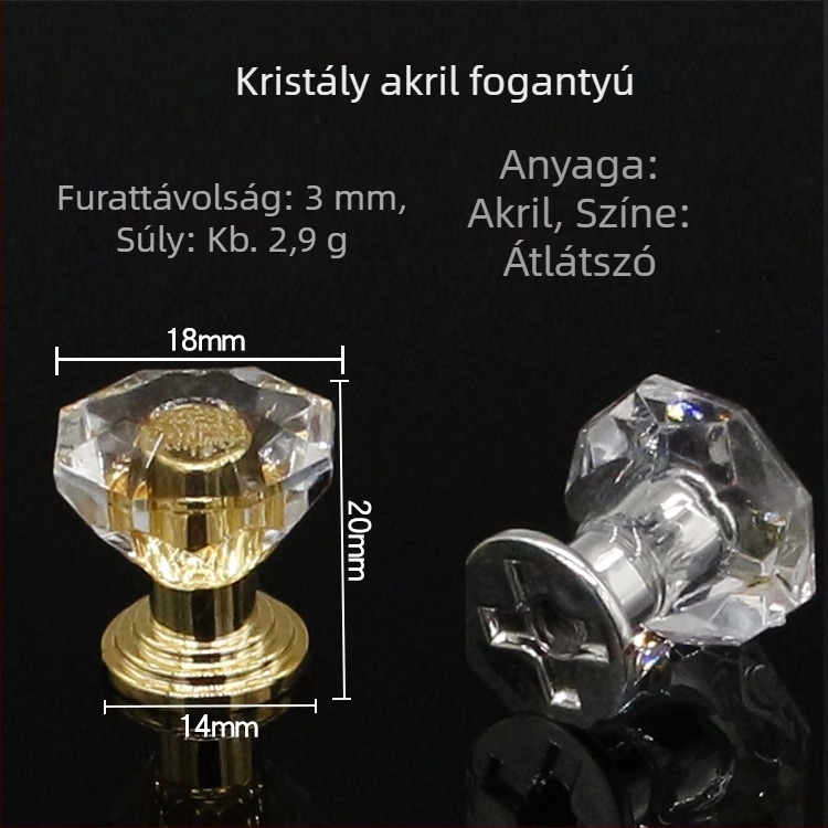 Átlátszó kristályos acryl fogantyú ajtókhoz és szekrényekhez