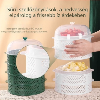 Lyukas zöldségfedő, többrétegű műanyag ételfedő tálakhoz, legyek és rovarok elleni védelem